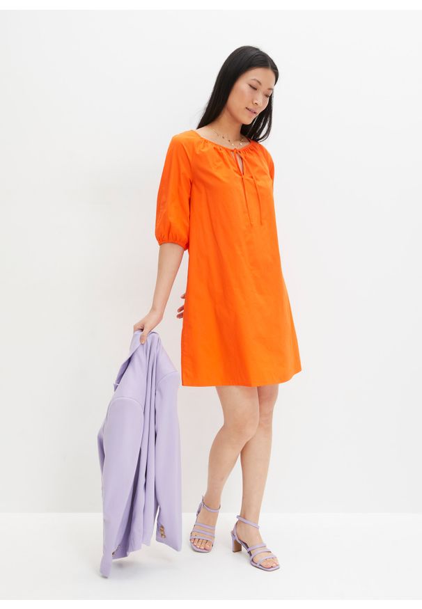 bonprix - Sukienka ze sznurowaniem, krótki rękaw. Kolor: pomarańczowy. Długość rękawa: krótki rękaw. Sezon: lato