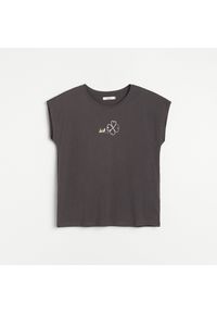 Reserved - Bawełniana koszulka z nadrukiem - Szary. Kolor: szary. Materiał: bawełna. Wzór: nadruk #1