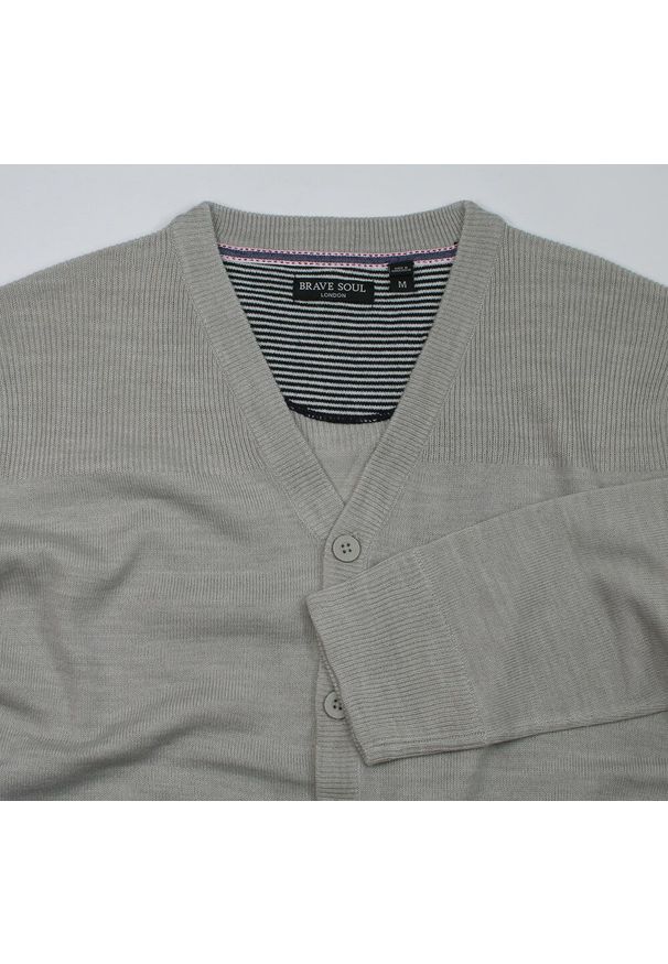 Brave Soul - Sweter Szary Zapinany na Guziki, Kardigan Elegancki, z Kieszonkami -BRAVE SOUL. Okazja: na co dzień. Kolor: szary. Materiał: akryl. Styl: elegancki