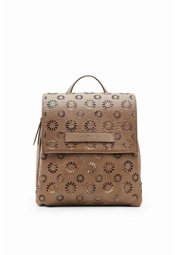 Desigual plecak damski kolor brązowy mały wzorzysty. Kolor: brązowy