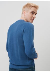 Ochnik - Niebieski bawełniany sweter męski z logo. Kolor: niebieski. Materiał: bawełna. Długość: długie. Wzór: aplikacja