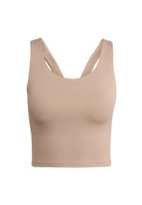 Adidas - Top z wbudowanym biustonoszem o średnim wsparciu adidas All Me. Kolor: brązowy. Materiał: materiał. Sport: joga i pilates #2