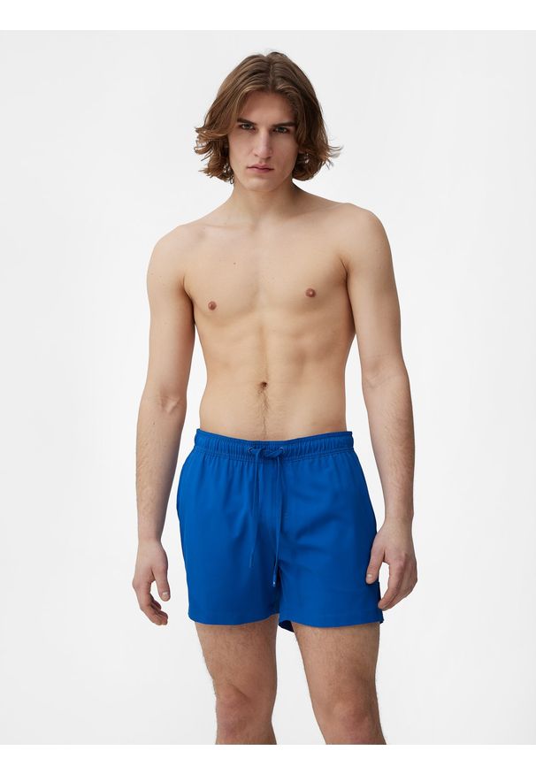 4f - Spodenki kąpielowe boardshorty męskie. Kolor: niebieski. Materiał: materiał, włókno, elastan