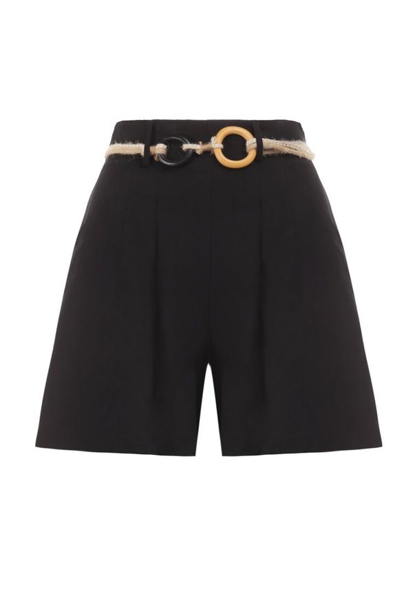 Born2be - Czarne Bawełniane Szorty z Paskiem Typhitheme. Stan: podwyższony. Kolor: czarny. Materiał: bawełna. Wzór: gładki. Sezon: lato. Styl: elegancki