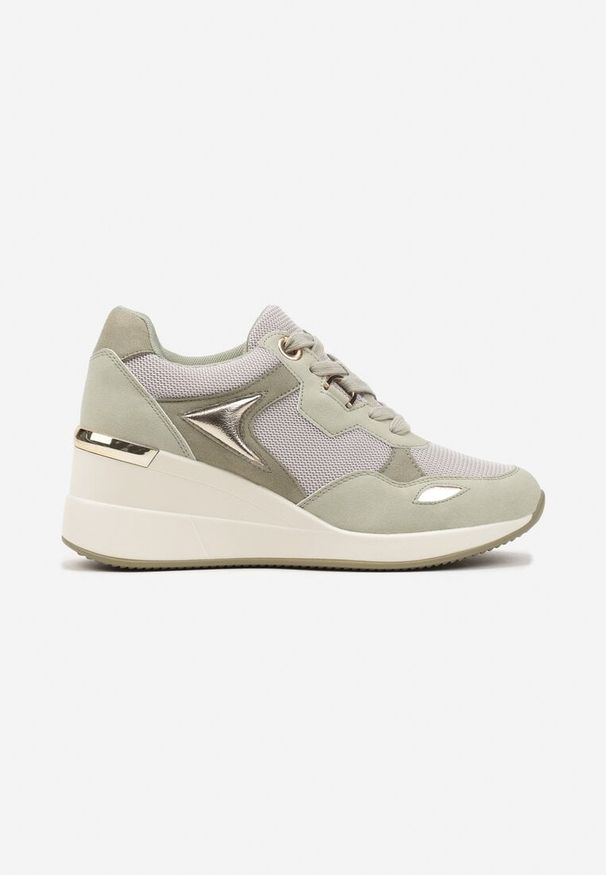 Born2be - Jasnozielone Sneakersy na Koturnie z Ozdobnymi Wstawkami Cedera. Okazja: na co dzień. Kolor: zielony. Materiał: jeans. Sezon: lato, wiosna. Obcas: na koturnie