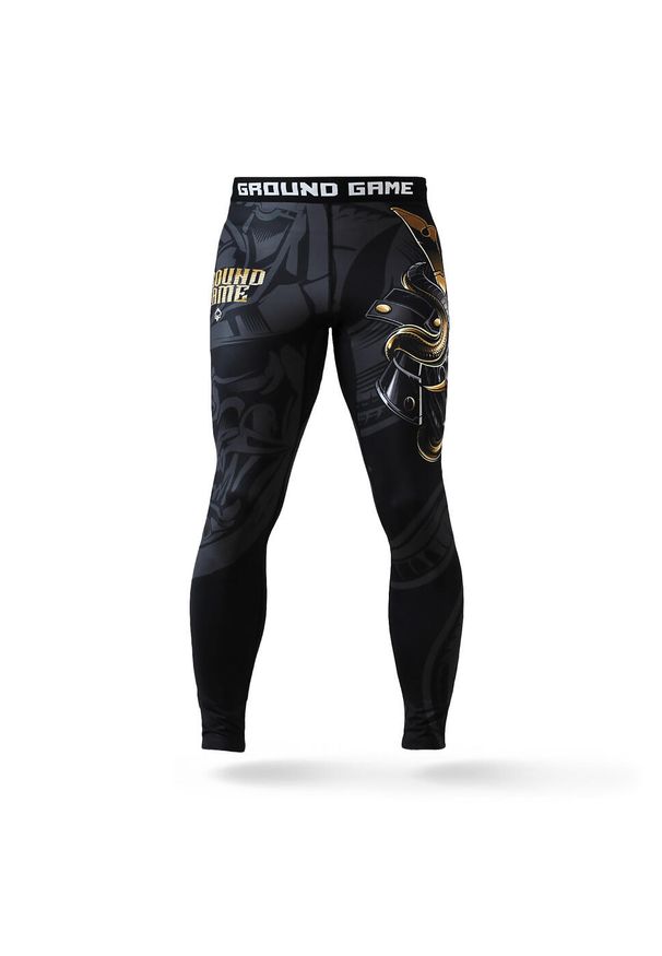 GROUND GAME - Legginsy do sportów walki męskie Ground Game Oni Samurai. Kolor: czarny, żółty, wielokolorowy. Materiał: poliester, elastan