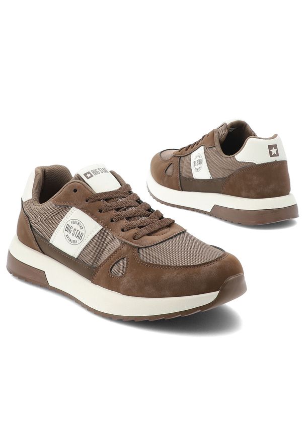 Big-Star - Sneakersy męskie Big Star, tekstylna cholewka wzmocnienia ze skóry ekologicznej sznurowany fason amortyzująca gruba podeszwa, brązowe, TT174353. Okazja: na spacer, na co dzień. Zapięcie: sznurówki. Kolor: brązowy. Materiał: skóra ekologiczna. Szerokość cholewki: normalna. Sport: turystyka piesza