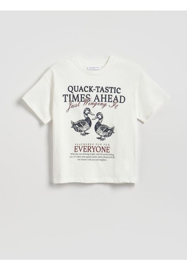 Reserved - T-shirt z nadrukiem - złamana biel. Materiał: bawełna. Wzór: nadruk