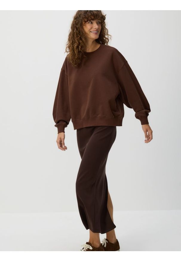 Reserved - Spódnica midi z modalem - ciemnobrązowy. Kolor: brązowy. Materiał: dzianina