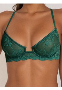 Sinsay - Koronkowy biustonosz bez wypełnienia z ozdobnym tyłem - zielony. Kolor: zielony. Materiał: koronka #1