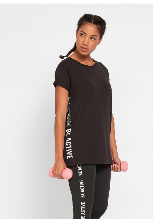 bonprix - T-shirt sportowy. Kolor: czarny. Materiał: materiał. Wzór: nadruk. Styl: sportowy
