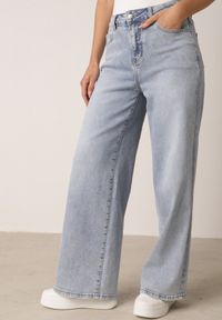 Born2be - Niebieskie Jeansy o Szerokim Fasonie z Wysokim Stanem Zdobione Haftem Liluth. Okazja: na co dzień, do pracy, na spotkanie biznesowe. Stan: podwyższony. Kolor: niebieski. Wzór: aplikacja, haft. Styl: biznesowy, klasyczny, casual, elegancki #3