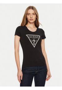 Guess T-Shirt SS CN SHINY TRIANGLE Czarny Shirt Fit. Kolor: czarny. Materiał: bawełna