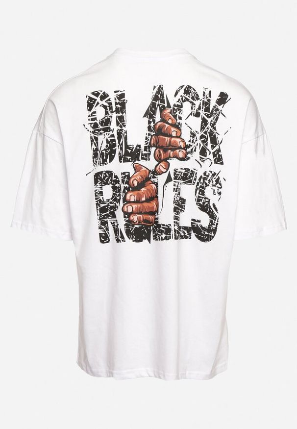 Born2be - Biała Bawełniana Koszulka T-shirt z Nadrukiem po Obu Stronach Daven. Kolor: biały. Materiał: bawełna. Długość rękawa: krótki rękaw. Długość: krótkie. Wzór: nadruk