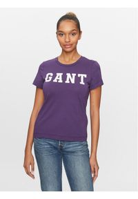 GANT - Gant T-Shirt Reg Graphic Ss 4200741 Fioletowy Regular Fit. Kolor: fioletowy. Materiał: bawełna