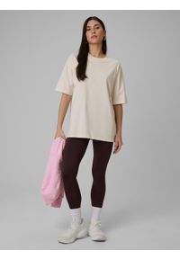 4f - 4F T-shirt loose gładki damski - beżowy S. Okazja: na co dzień. Kolor: beżowy. Materiał: bawełna, materiał. Wzór: gładki. Styl: casual #2