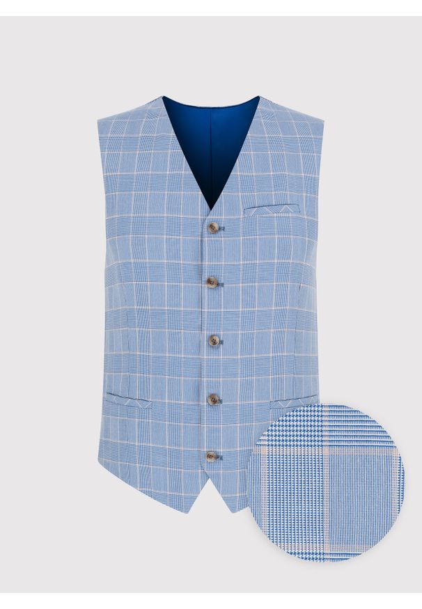 Pako Lorente - PAKO LORENTE – Męska kamizelka w kratę księcia Walii. Okazja: na wesele, na ślub cywilny. Materiał: elastan, wiskoza, poliester