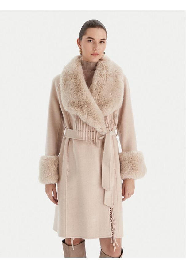 Marciano Guess Płaszcz wełniany 5BGL46 7125A Beżowy Regular Fit. Kolor: beżowy. Materiał: wełna