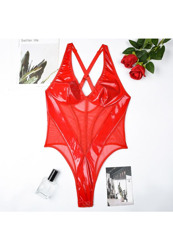 Intica - Body z transparentnymi pasami elegancki fason na wieczór Seiko. Kolor: czerwony. Materiał: materiał, skóra