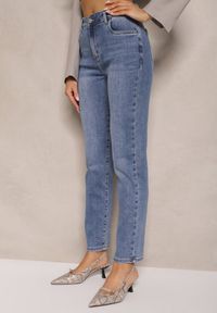Renee - Niebieskie Jeansy z Bawełną Mom Fit High Waist Larinorti. Okazja: na co dzień. Stan: podwyższony. Kolor: niebieski. Długość: do kostek. Styl: klasyczny, casual, elegancki #3