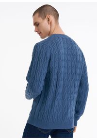 Ochnik - Sweter męski. Kolor: niebieski. Materiał: materiał. Długość: długie. Wzór: ze splotem. Sezon: jesień