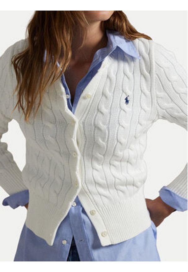 Polo Ralph Lauren Kardigan 211891643001 Biały Regular Fit. Typ kołnierza: polo. Kolor: biały. Materiał: bawełna