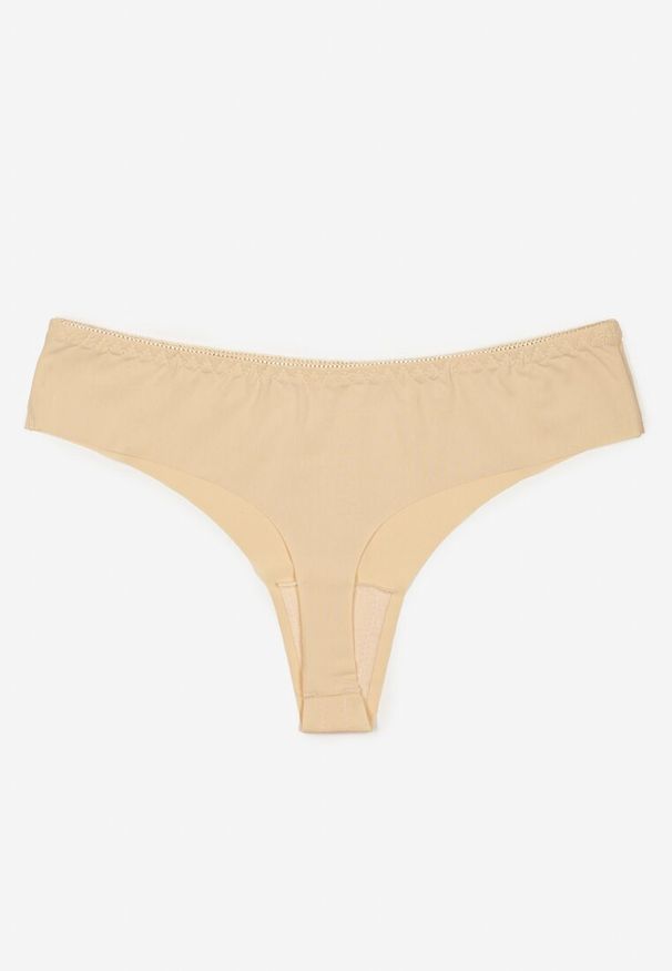 Renee - Beżowe Bezszwowe Majtki Typu Stringi Tenazura. Kolor: beżowy. Materiał: jeans