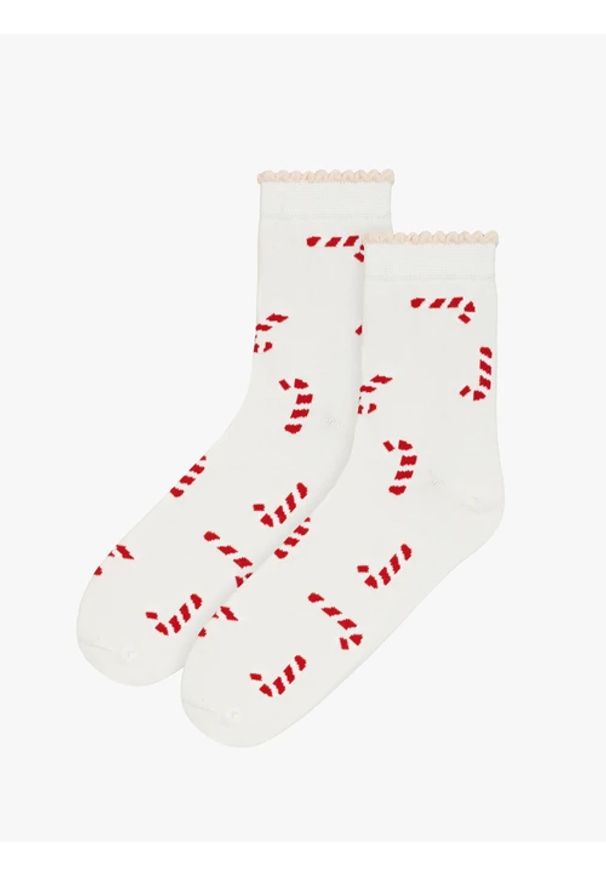 Ryłko - Białe skarpetki unisex w świąteczne cukrowe laski. Kolor: biały. Materiał: tkanina