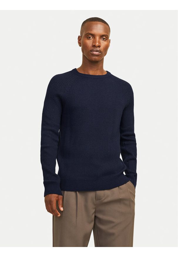 Jack & Jones Sweter Pannel 12258471 Granatowy Regular Fit. Kolor: niebieski. Materiał: bawełna, syntetyk