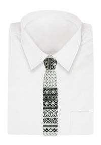 Krawat Knit (Dzianinowy) - Wzór Norweski - Świąteczny - Alties - Biało-Czarny. Kolor: biały, wielokolorowy, czarny. Materiał: poliester. Styl: wizytowy