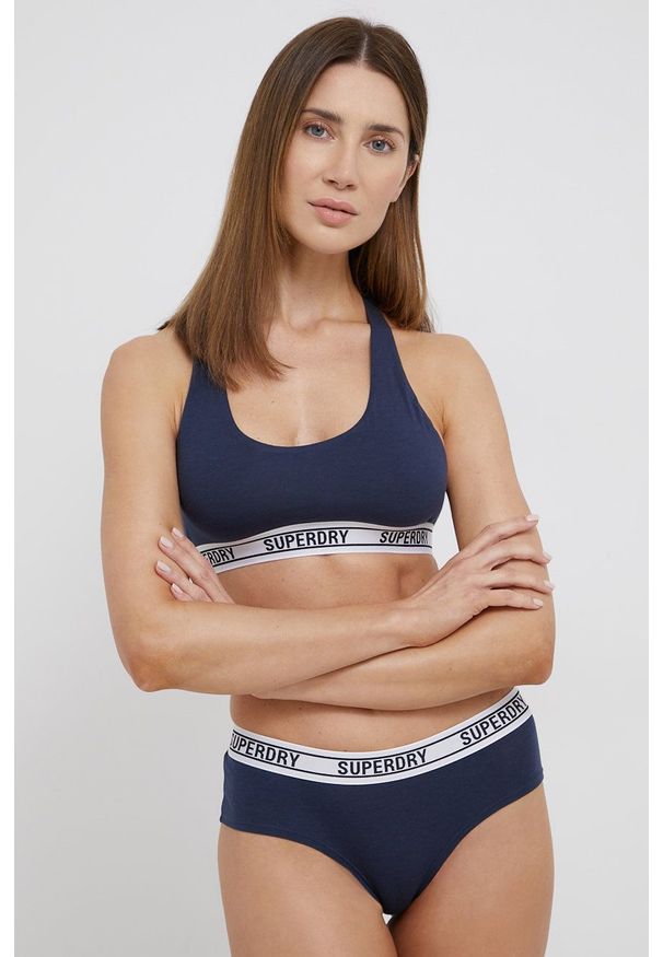 Superdry Biustonosz kolor granatowy. Kolor: niebieski. Materiał: dzianina. Rodzaj stanika: odpinane ramiączka. Wzór: gładki