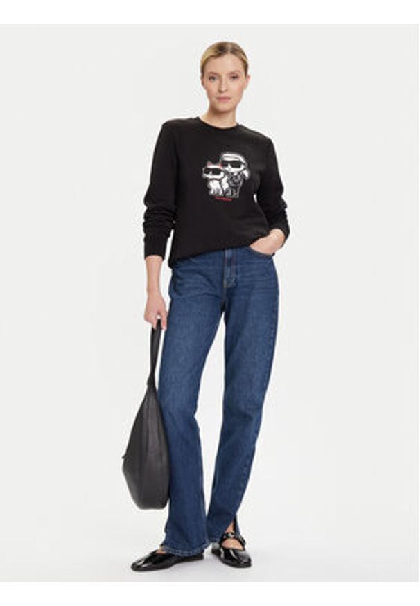 Karl Lagerfeld - KARL LAGERFELD Bluza A4W20045 Czarny Regular Fit. Typ kołnierza: dekolt w karo. Kolor: czarny. Materiał: bawełna