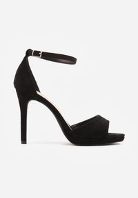 Born2be - Czarne Sandały na Szpilce z Imitacji Zamszu z Paskiem wokół Kostki Fecili. Okazja: na spotkanie biznesowe, do pracy. Zapięcie: pasek. Kolor: czarny. Materiał: zamsz. Obcas: na szpilce. Styl: biznesowy, elegancki #3