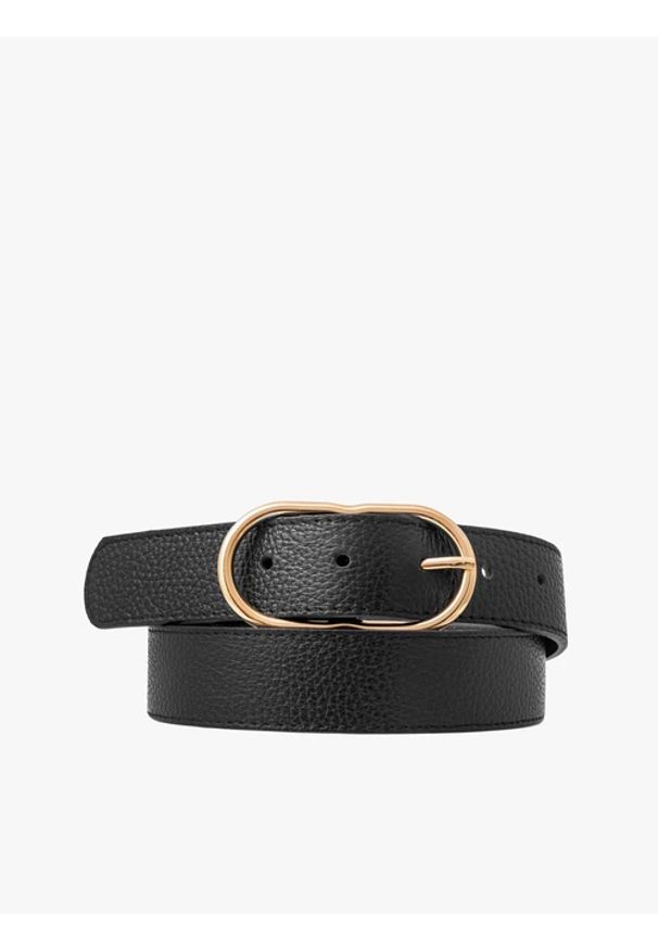 Ryłko - Czarny pasek damski ze złotą klamrą. Kolor: czarny. Materiał: skóra