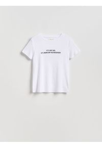Reserved - T-shirt z napisem - biały. Kolor: biały. Materiał: bawełna. Wzór: napisy