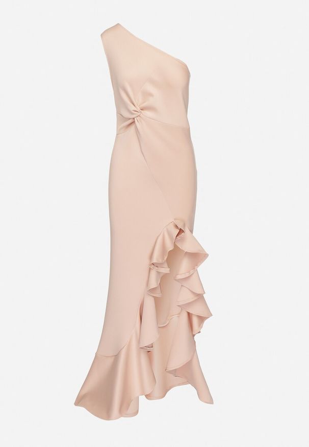 Born2be - Różowa Sukienka Asymetryczna z Ozdobną Falbaną Lunorilla. Kolor: różowy. Typ sukienki: asymetryczne