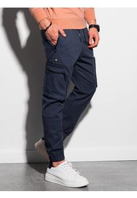 Ombre Clothing - Spodnie męskie joggery P960 - granatowe - XL. Kolor: niebieski. Materiał: bawełna, materiał