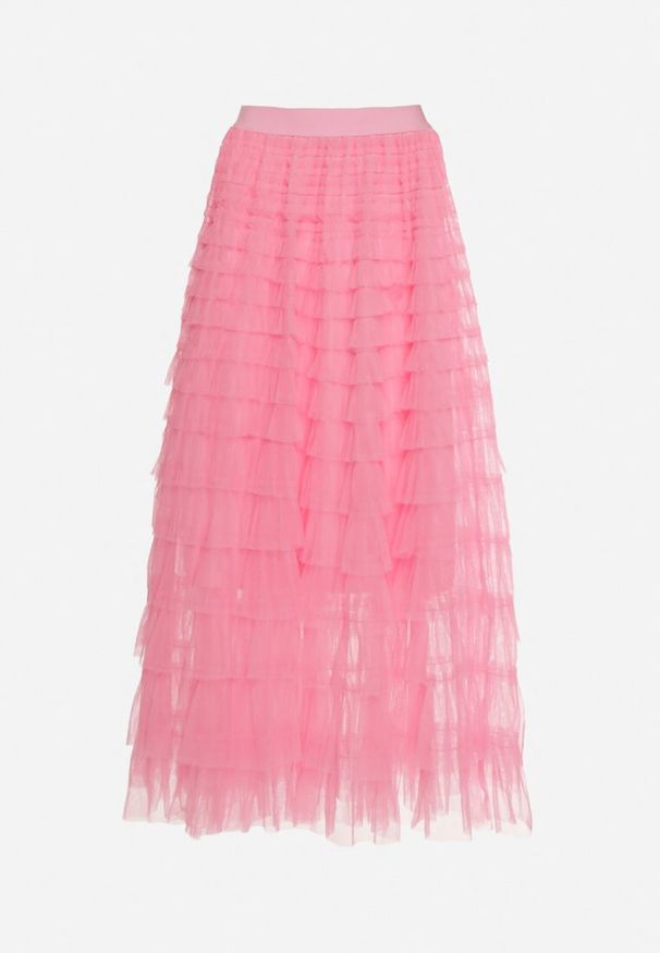 Born2be - Różowa Tiulowa Spódnica z Falbanami i Gumką w Pasie Missalima. Kolor: różowy. Materiał: tiul. Wzór: gładki, nadruk