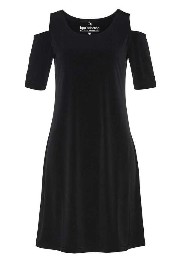 bonprix - Sukienka cold-shoulder. Kolor: czarny. Długość rękawa: krótki rękaw. Styl: elegancki