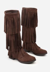 Renee - Brązowe Kozaki w Stylu Boho z Frędzlami Funama. Kolor: brązowy. Materiał: jeans. Styl: boho #7