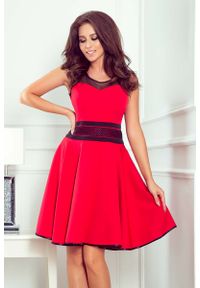 Numoco - Czerwona Efektowna Rozkloszowana Sukienka z Tiulem. Kolor: czerwony. Materiał: tiul