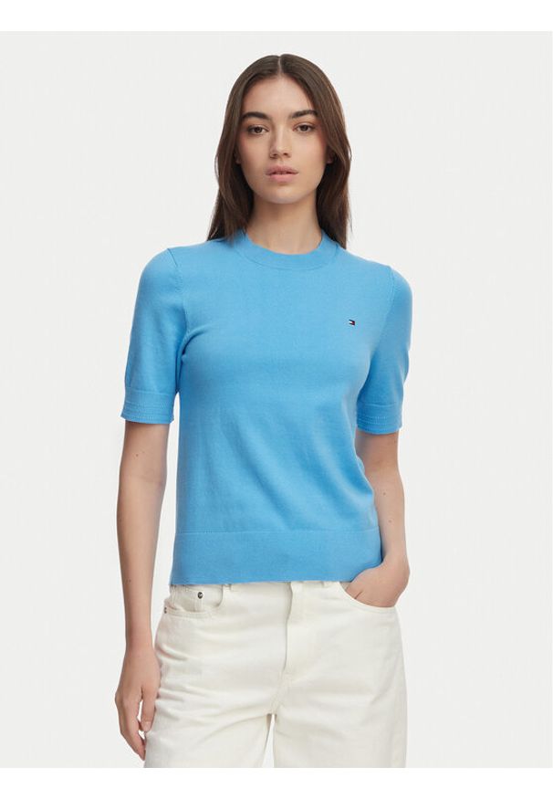 TOMMY HILFIGER - Tommy Hilfiger T-Shirt WW0WW49705 Niebieski Slim Fit. Kolor: niebieski. Materiał: bawełna