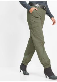 bonprix - Spodnie bojówki z bawełny ze stretchem. Kolor: zielony. Materiał: bawełna #1