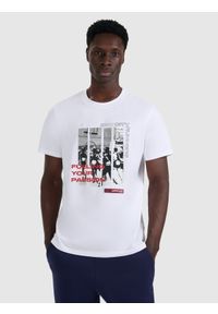 4f - 4F T-shirt regular z nadrukiem męski - biały XL. Okazja: na co dzień. Kolor: biały. Materiał: materiał, bawełna. Wzór: nadruk. Styl: casual