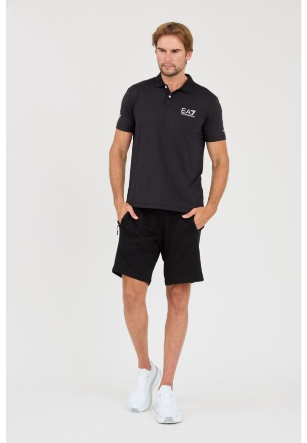 EA7 Emporio Armani - EA7 Czarna męska koszulka polo Ventus 7, Rozmiar M. Typ kołnierza: polo. Kolor: czarny