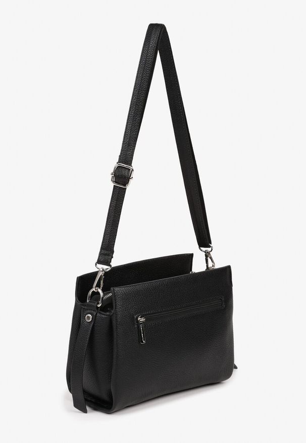 Born2be - Czarna Elegancka Torebka Listonoszka z Klapą Idemessa. Kolor: czarny. Styl: elegancki