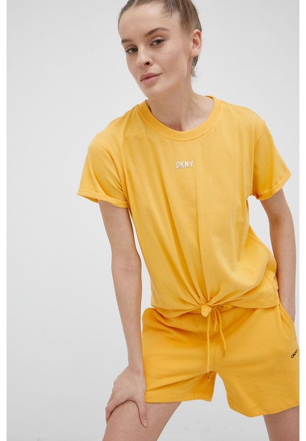 DKNY - Dkny t-shirt bawełniany DP1T8521 kolor pomarańczowy. Kolor: pomarańczowy. Materiał: bawełna. Wzór: aplikacja