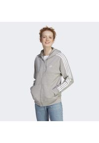 Adidas - Essentials 3-Stripes French Terry Regular Full-Zip Hoodie. Kolor: szary, wielokolorowy, biały