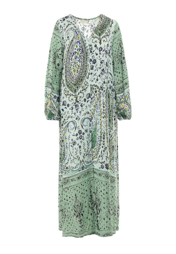 Born2be - Miętowa Sukienka Phelamia. Kolor: miętowy. Materiał: tkanina. Długość rękawa: długi rękaw. Wzór: aplikacja, gładki