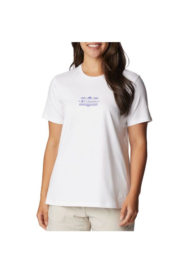 columbia - Koszulka Columbia Boundless Beauty 2036581101 - biała. Kolor: biały. Materiał: dzianina, bawełna. Długość rękawa: krótki rękaw. Długość: krótkie